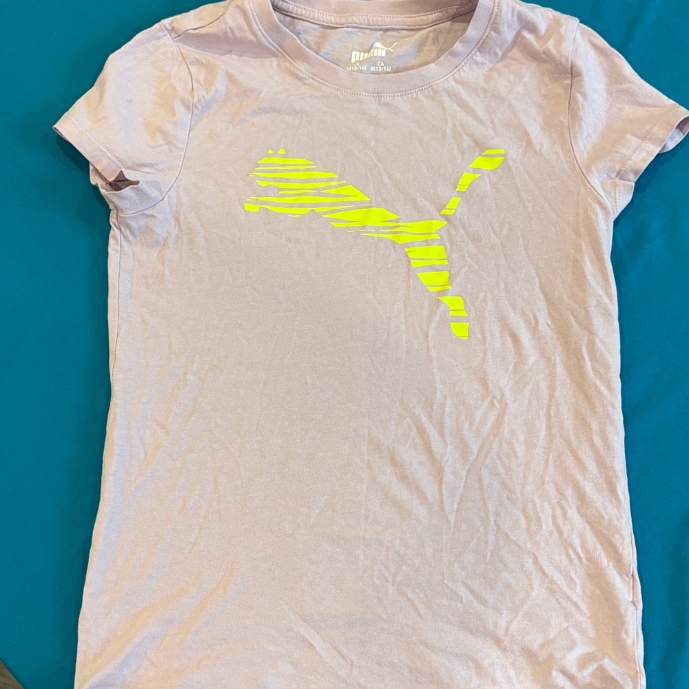 Puma Light Pink Tee with Neon Yellow Logo